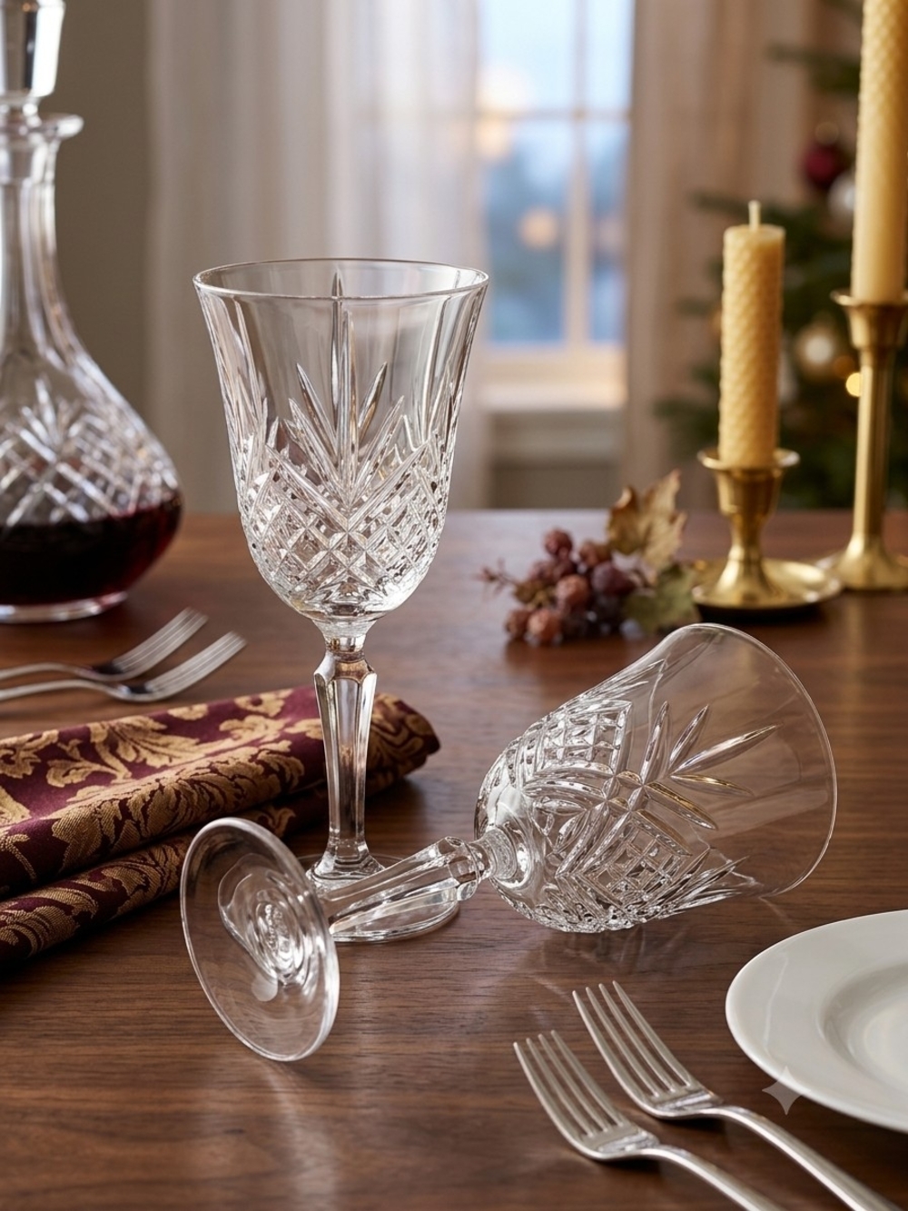 Vintage Cut Crystal Wine Goblets - Set of 2 (7.5")